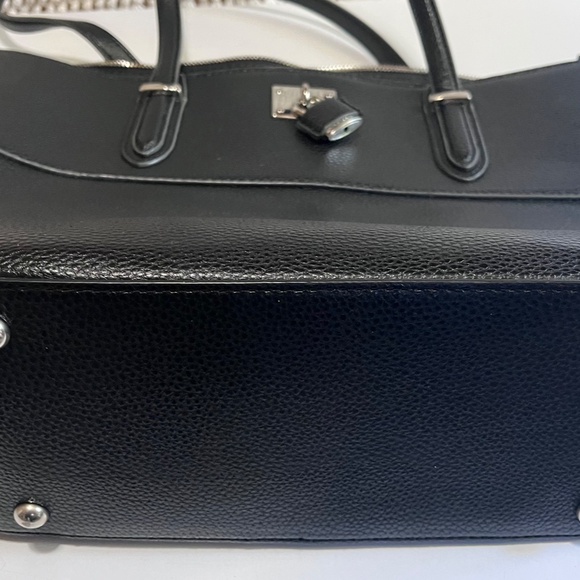 Nine West Black Pebbled Satchel Tote Bag 👜 Silver Hardware Like New NWOT - Picture 4 of 7